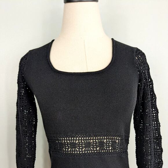 Crochet Sweater S Black Babydoll Y2K Hippie Whimsigoth Boho Goth Cutout Top 90s - Picture 2 of 12